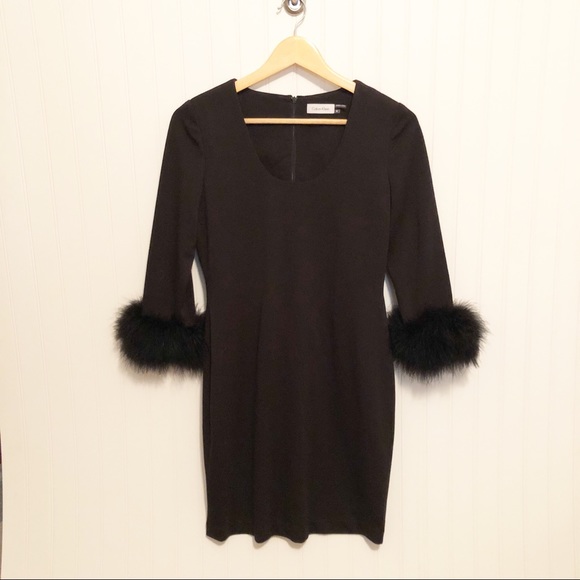 Calvin Klein Black Cocktail Dress Feather Cuff - Picture 2 of 5